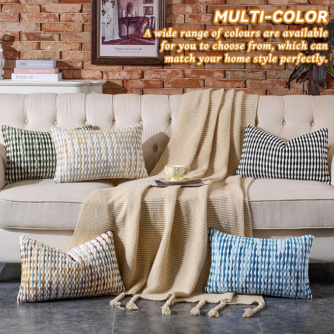 Boho Chenille Pillow Cover Decorative Tufted Pillowcase for Couch Bed Sofa Bedroom Living Room Modern 12 x 20-Inch Sky Blue