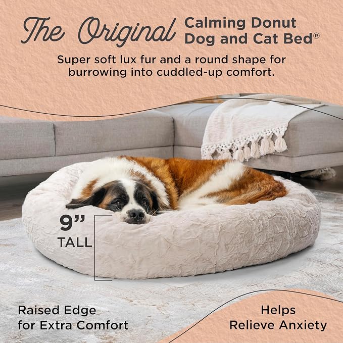 Best Friends by Sheri Original Calming Donut Dog Bed, Oyster, XL, 45" | Machine-Washable Cover, Lux Faux Fur, Orthopedic Support, Sense of Security, Water-Resistant Base, XL Dogs Up to 150 lbs