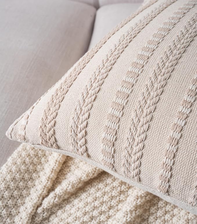 Cethom Boho Lumbar Pillow Covers 14x36 Long, Farmhouse Decorative Couch Pillow Cases, Beige Accent Pillows of Bed, Sofa Bedroom Living Room Home Decor Cushion Cover, Pack of 1