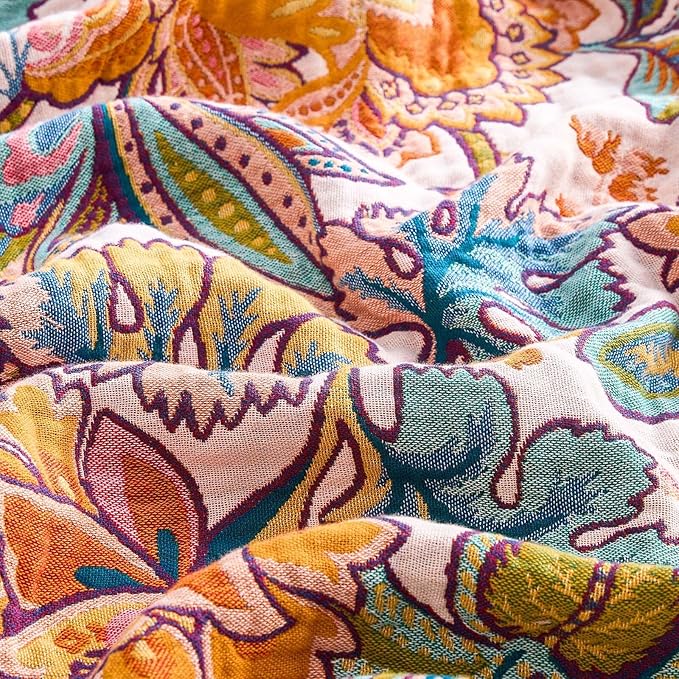 XIBLC Boho Throw Blanket for Bed, 100% Cotton Soft Rustic Quilt Fall Blanket, 90"x98" Floral Printed Farmhouse Decor Bed Blankets, All Season Rustic Reversible Bohemian Throw Quilt