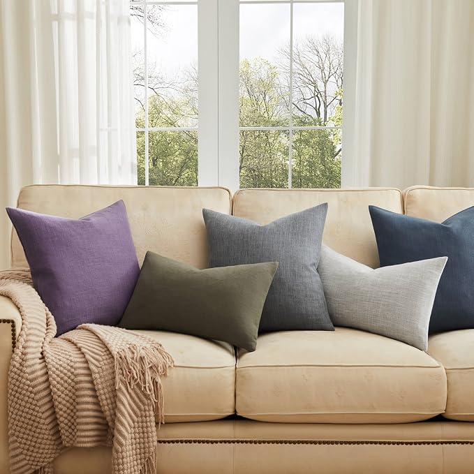 Rustic Linen Throw Pillow Covers Set of 2, Navy 20x20in | Textured Pillow Case, Rustic Cotton Linen Fabric, Modern Farmhouse Cushion Covers for Sofa Bed Living Room Home Decor