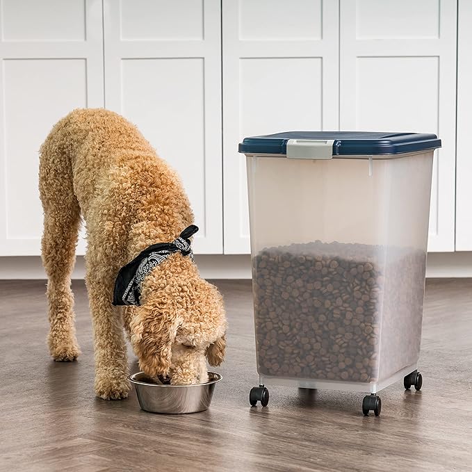 IRIS USA Dog Food Storage Container, Up to 54 lbs, Navy, Made in USA