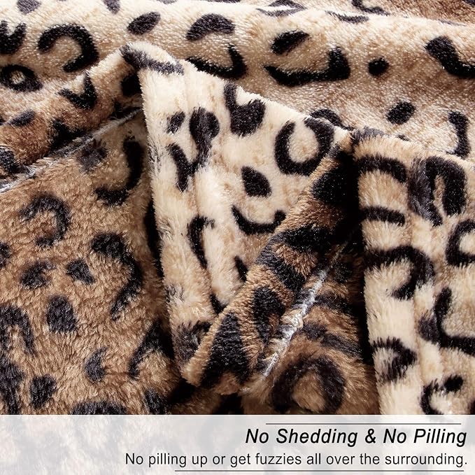 Viviland Flannel Fleece Blanket Twin Size 60x80 inches, Lightweight, Super Soft Cozy Warm Blanket, Leopard Print