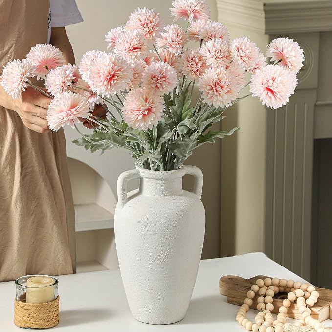 Ceramic Flower Vase, 11.41 Inch Tall Rustic Vase with 2 Handles | Farmhouse Vase Adds Rustic Charm to Living Room, Shelf, Table, and Office Decor, Perfect for Home Styling and Gifts