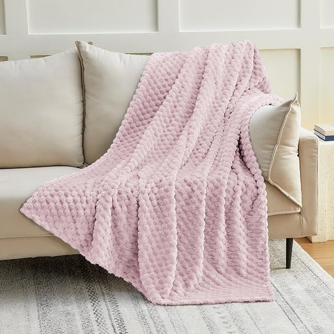 EXQ Home Gentle Soft Fleece Throw Blanket – Cozy Lightweight 3D Imitation Turtle Shell Jacquard Blanket for Couch Bed – All-Season Warm Fuzzy Flannel Blanket for Women Mom Gift(60"x80",Purplish Pink)