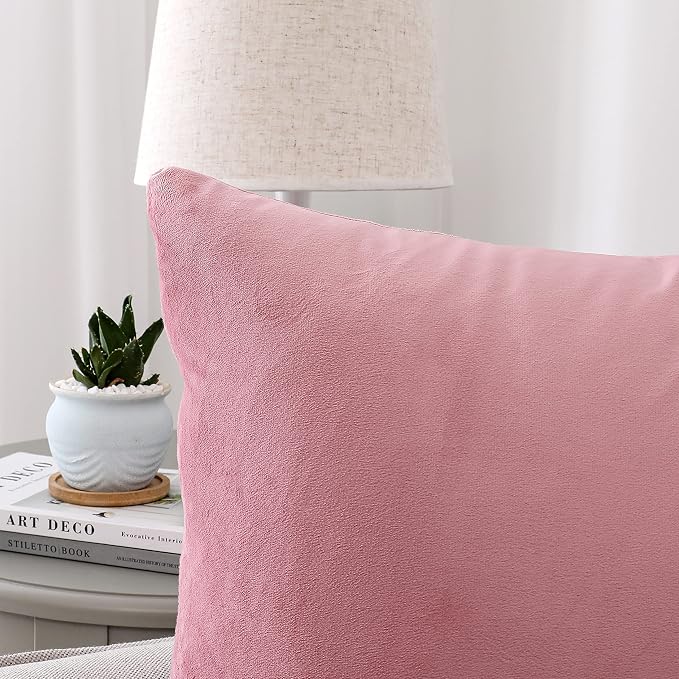 NiNi ALL Pink Velvet Throw Pillow Covers 16x16 Pack of 2 Decorative Couch | Soft Solid Boho Cushion Squar Pillow Cases for Chair Sofa Bedroom Farmhouse Living room Modern Luxury Home Decor Christmas