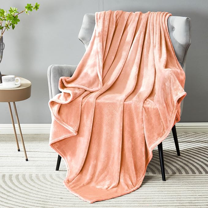 DREAMNINE Pack of 21 Fuzzy Soft Fleece Throw Blanket for Couch Sofa 50" x 60", Decorative Solid Lightweight Velvet Blankets for Chair, Cozy Accent Shaggy Plush Flannel Blanket for Bedroom, Peach
