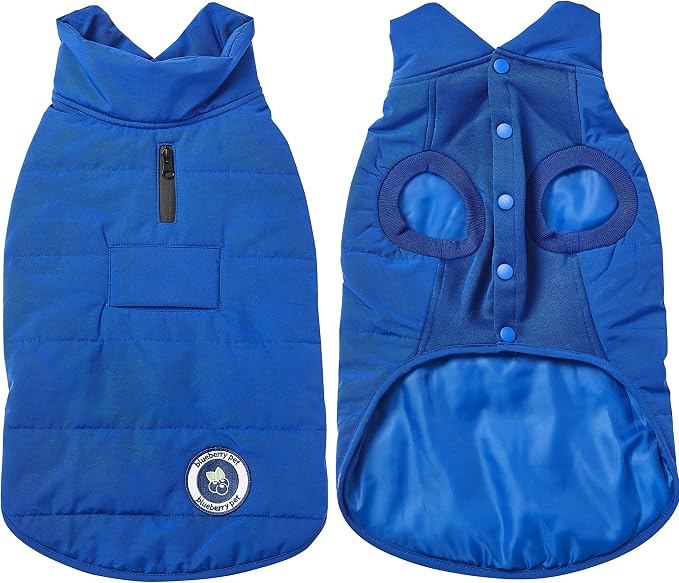 Blueberry Pet Waterproof Windproof Cozy Dog Coat – Navy Blue Puffer Winter Jacket for Medium & Large Dogs, 20" Back Length, Easy-On Design