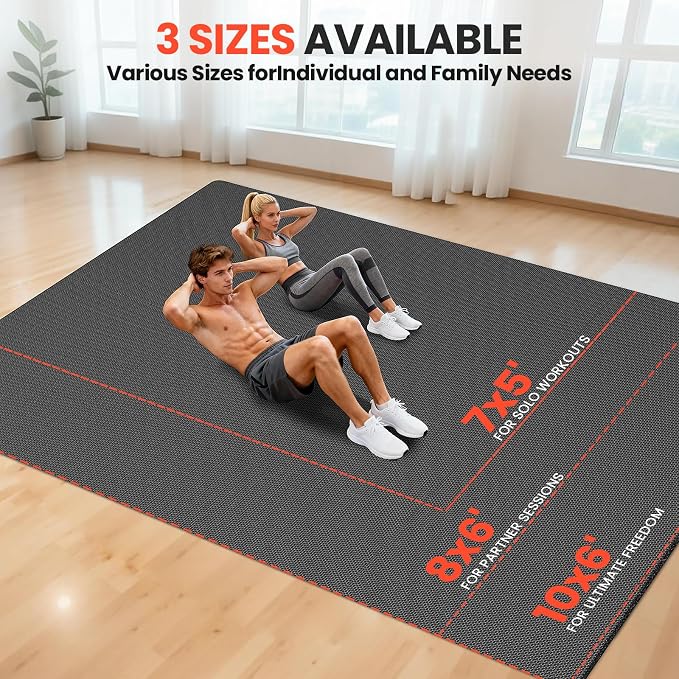 Stepwaver Extra Large Exercise Mat, 7'x5' 8'x6' 10'x6' (8mm) Extra Thick Workout Mats for Home Gym Flooring, Non-Slip, Ultra Durable, High-Density Gym Mat for Cardio,Yoga, Jump Rope, MMA, Weights