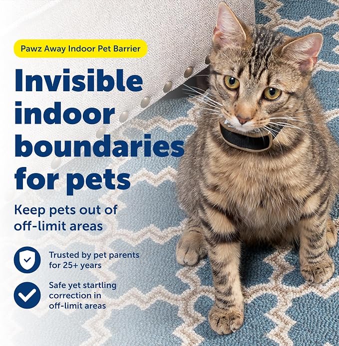 PetSafe Pawz Away Indoor Wireless Pet Barrier, Electric Training System for Dogs & Cats with Receiver Collar | Keeps Pets from Restricted Areas, Static Correction, Covers 6 ft Radius/12 ft Diameter, Dogs & Cats 5 lb+, Fits Neck 6-28 in