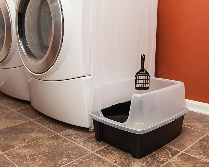 IRIS USA Large High Sided Cat Litter Box, Scatter Shield | High Kickers, Kick-Proof Sides, Extra Deep Pan, Raised Edge Protection, Keeps Floor Clean, Easy Daily Scoop