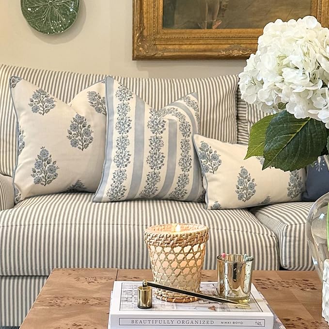 Camille Lumbar Grandmillennial Pillow Cover Only, 12"x20" for Couch, Bed, Chair