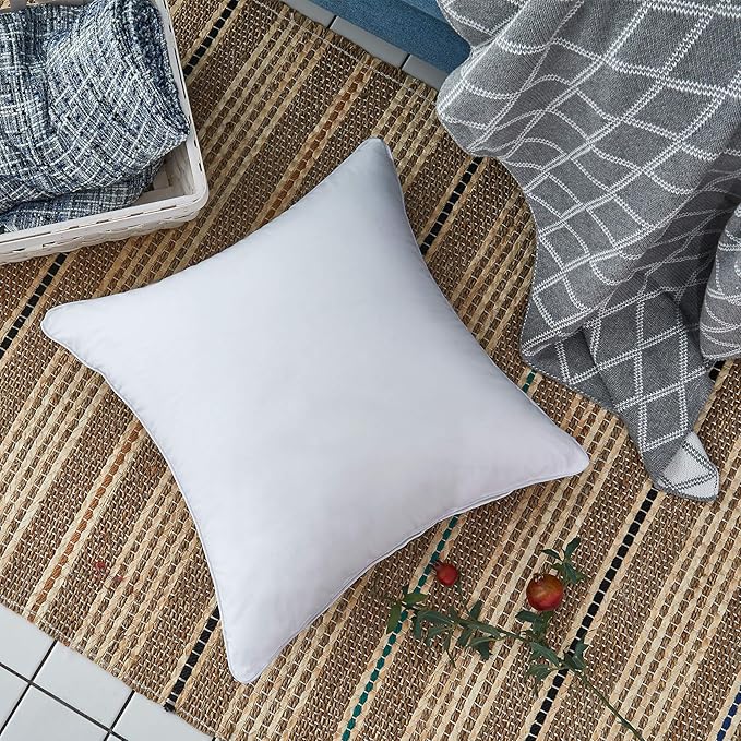 Oubonun 20 x 20 Throw Pillow Inserts (Set of 2) with 100% Cotton Cover - 20 Inch Square Interior Decorative Sofa Pillow Insert Pair - White Couch Pillow