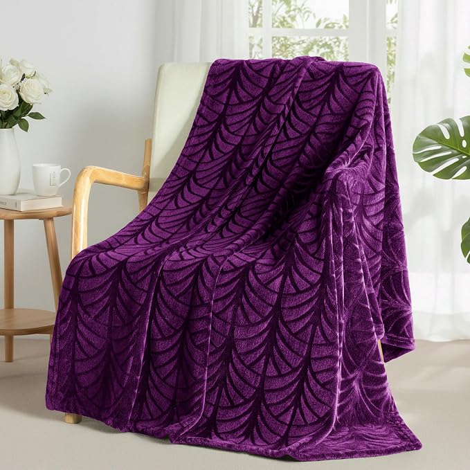 Whale Flotilla Soft Flannel Fleece Throw Blanket for Couch, Purple | Cozy Lightweight Breathable Velvet Sofa Throws, Plush Fluffy Vintage Pattern Decorative Blanket for Bed, All Season, 50"x60"