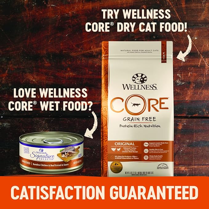 Wellness CORE Signature Selects Variety Pack Adult Canned Wet Cat Food, Natural, Protein Rich, Grain Free, Poultry Recipes, 2.8 oz, Pack of 8 Cans