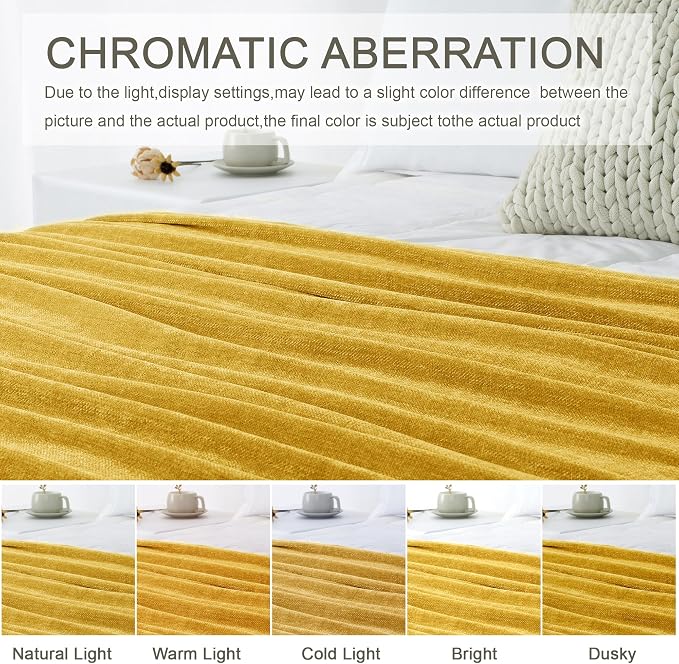 Chenille Throw Blanket for Couch 50" x 60", Yellow | Soft Cozy Warm Throws with Fringe Tassel, for Living Room Bed Sofa Chair Cover, Lightweight Knitted Decorative Boho Blankets