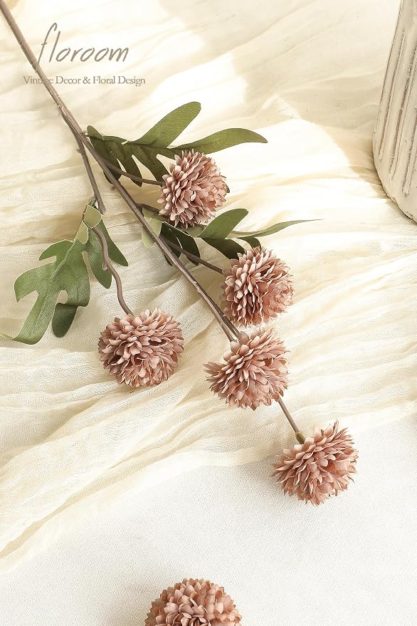 9pcs Burnt Orange Taupe Mix Faux Silk Mums Artificial Flowers, Bulk Fake Small Mini Chrysanthemums with Stems for DIY Wedding Centerpieces Floral Arrangements Vase Fillers Home Decorations