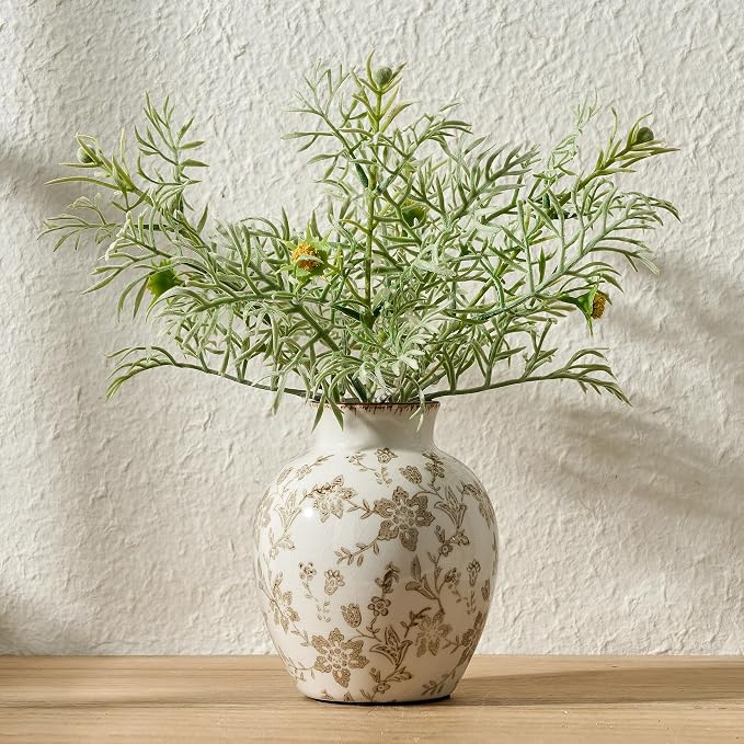 SIDUCAL Ceramic Vintage Vase, 5.83 Inch Retro Ice Cracked Chinoiserie Floral Vase, Rustic Farmhouse Vases for Home Decor, Bookshelf, Garden, Chinoiserie Decor, Tuscan Decor, Brown Floral Pattern