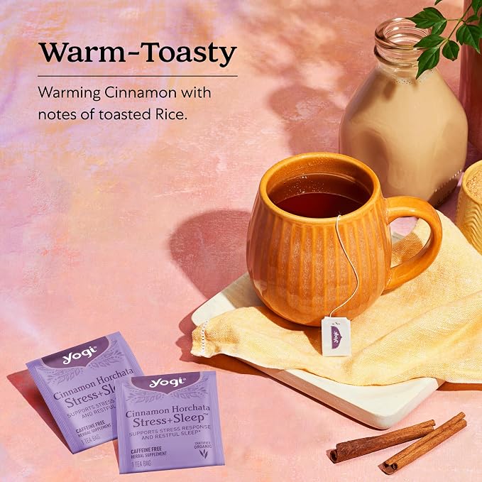 Yogi Tea Cinnamon Horchata Stress & Sleep - 16 Tea Bags per Pack (4 Packs) - Organic Sleep Tea - Supports a Restful Sleep - Includes Ashwagandha, Passionflower & Apple Cider Vinegar