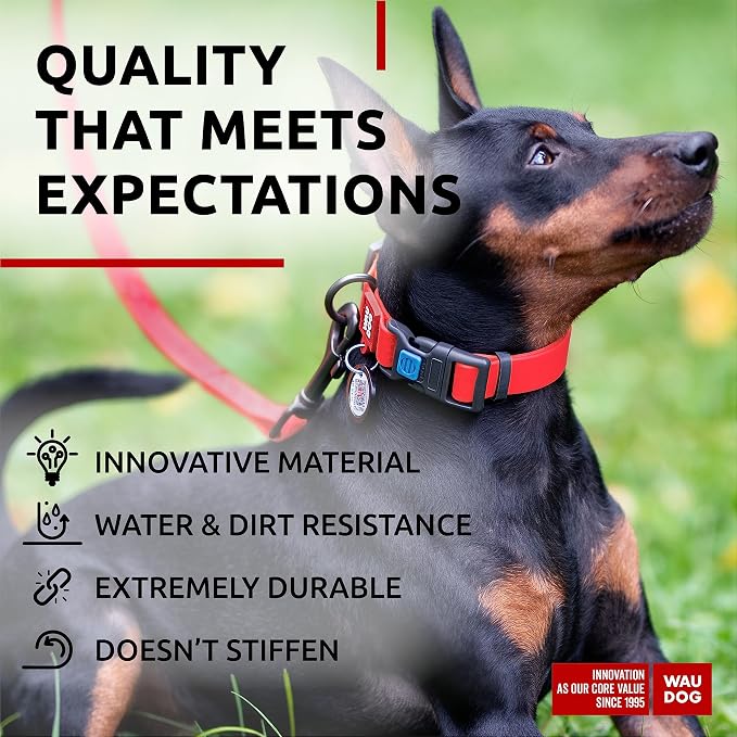 WAUDOG Waterproof Dog Collar Airtag Holder QR Tag Small Medium Large Dogs | Water and Dirt Resistant, Quick Dry QR Pet Tag Adjustable Durable Comfort for Male and Female Dogs Outdoor Walking Training