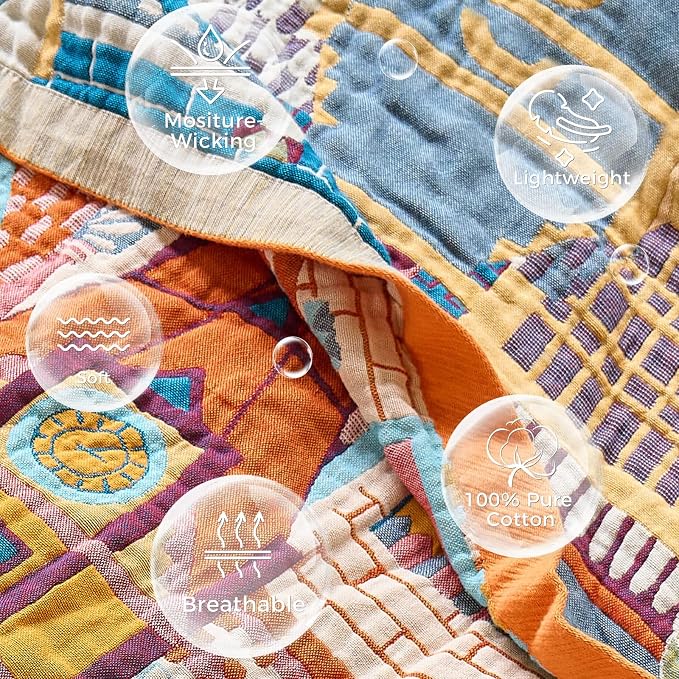 LUTBM Boho Throw Blanket for Couch 50"x60", Cotton Decorative Bed Throws | Reversible Classical Architecture Jacquard, All-Season Lightweight Soft Blankets, For Chair Sofa Bedroom Living Room Decor