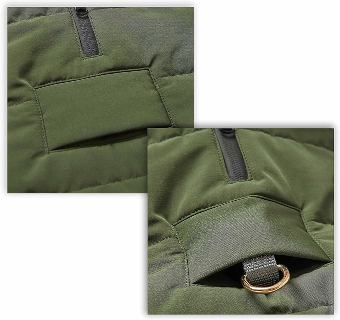 Blueberry Pet Cozy & Comfy Windproof Waterproof Quilted Fall Winter Dog Puffer Jacket in Dark Olive, Back Length 13 3/4", Size 12", Warm Coat for Small Dogs