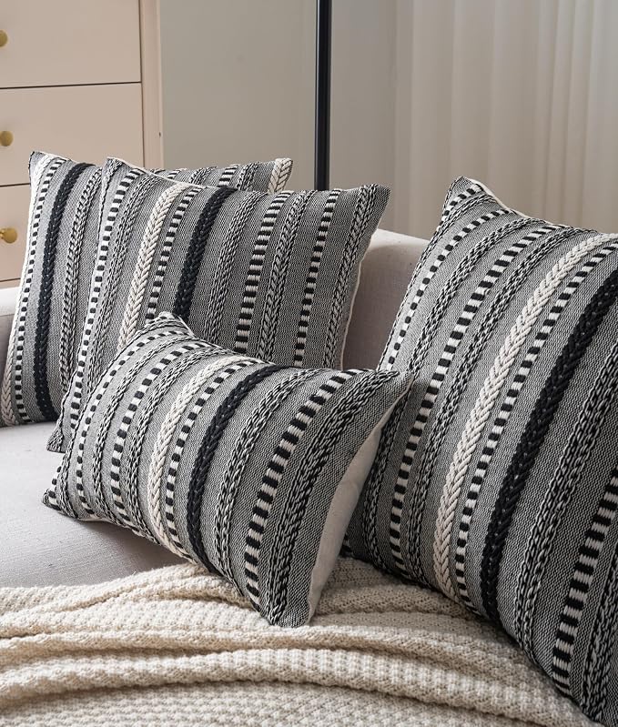 Cethom Boho Throw Pillow Covers 22x22 Inch Set of 2, Farmhouse Decorative Couch Pillow Cases, Black Accent Pillows of Bed, Sofa Bedroom Living Room Home Decor Cushion Cover