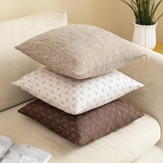 MIULEE Pack of 2 Decorative Burlap Linen Euro Sham Christmas Throw Pillow Covers Modern Farmhouse Pillowcases Rustic Woven Textured Cushion Cover for Sofa Couch Bed 26x26 Inch Beige