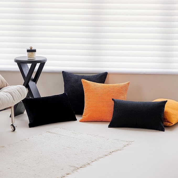 Home Brilliant 20x20 Black Pillow Cover Solid Soft Corduroy Throw Pillow Cover Striped Plush Summer Throw Pillows for Couch Sofa Chair Car, 20 x 20 inch (50cm), Black