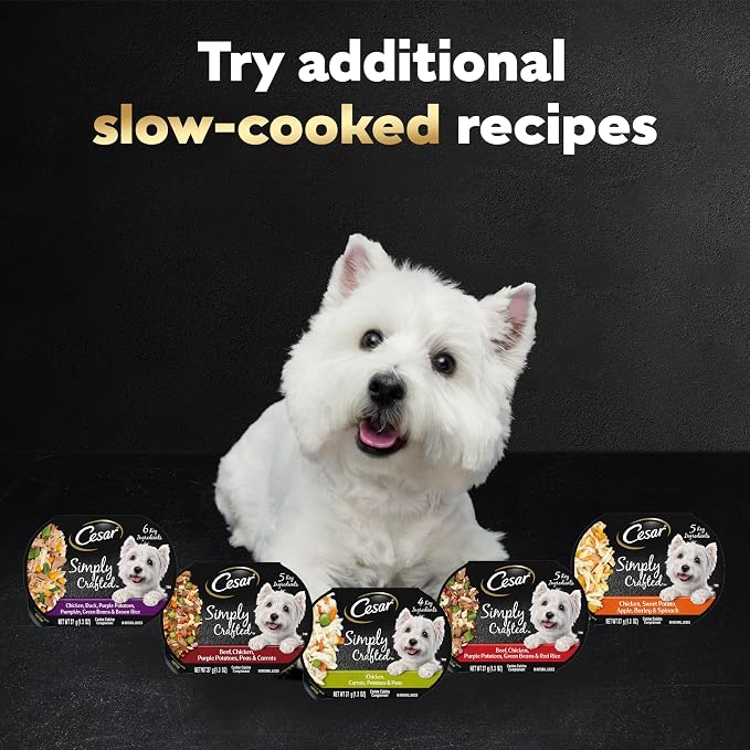 Cesar Simply Crafted Wet Dog Food Toppers, Chicken & Beef, 1.3 oz, 16 Count | Real beef or chicken #1 ingredient, 5 key ingredients or less, fresh vegetables, easy to digest, single-serve tubs