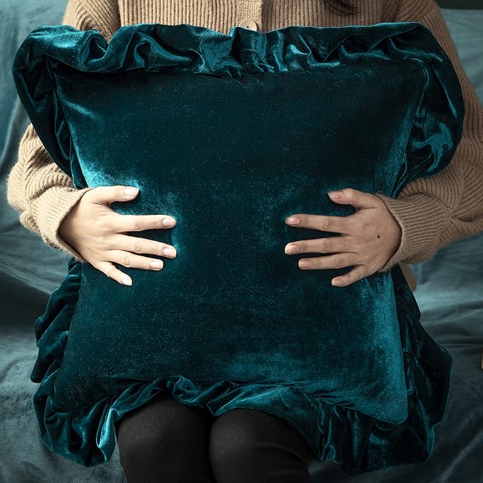 GLORY SEASON Velvet Throw Pillow Cover Soft Decorative Luxurious Solid Square Cushion Case for Sofa Couch Bedroom Farmhouse,Pack of 2, 18 x 18 Inches, Malachite Green