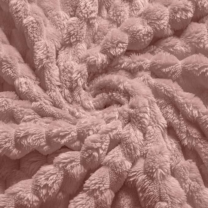 Vessia Flannel Fleece Throw Blanket(50x70 inch), 3D Jacquard Pink Fuzzy and Warm Blanket for Couch,Sofa,Bed,Chair, 300GSM Super Soft Touch Cozy Lightweight Throw for All-Season Home Decor
