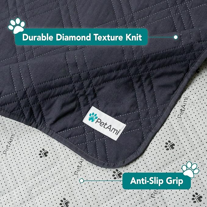 PetAmi Waterproof Couch Cover for Dog Non-Slip Bed Sofa Blanket, 68x82 Gray | Leakproof Furniture Protector for Pet Cat, Machine Washable Pee Proof Mat for Chair Car Seat, Durable & Anti Slip Backing