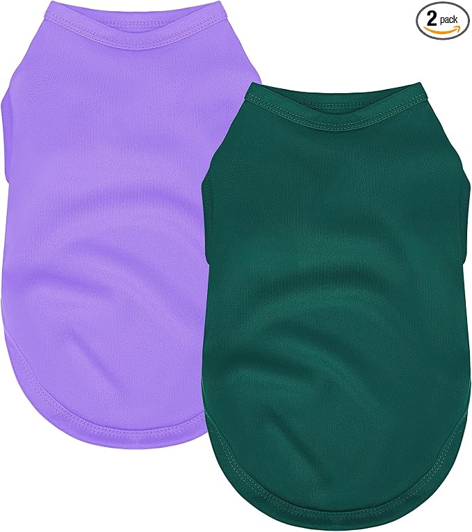 2 Pack Solid Color Dog Shirts – Lightweight, Breathable Pet T-Shirts, Durable Stretchy Clothes for Small to Large Dogs, Ideal for Everyday Wear & Holidays.Green Purple Large