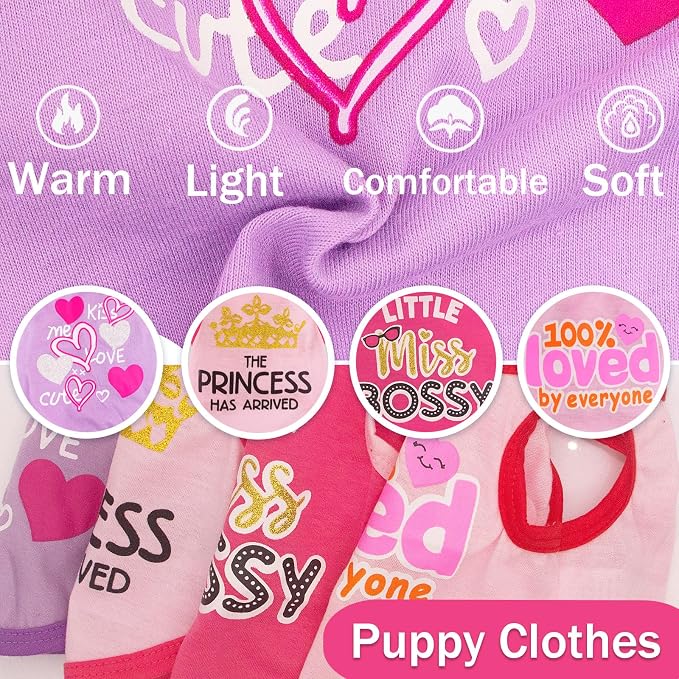4 Pieces Dog Shirts Dog Clothes for Small Dogs Cute Pink Puppy Clothes Soft Yorkie Chihuahua Pet Cat Outfit Clothing S