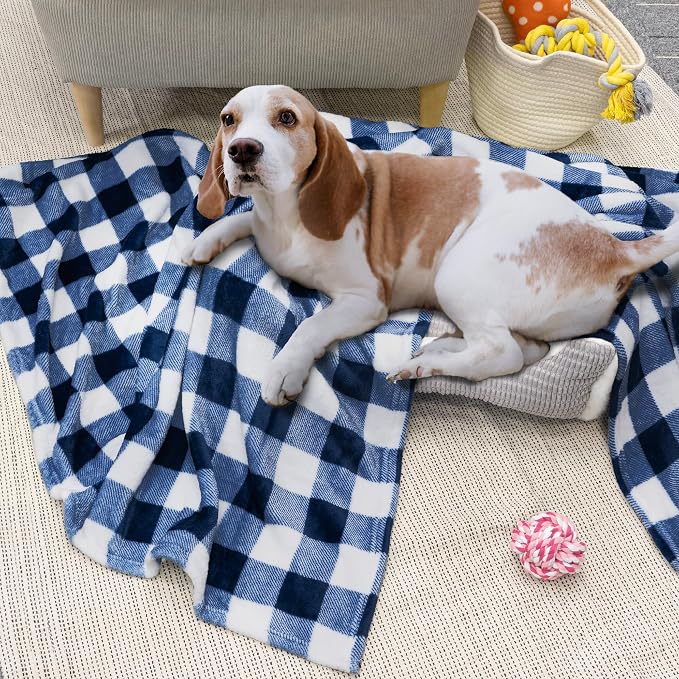 PAVILIA Buffalo Check Fleece Throw Blanket | Blue White Checkered Plaid Flannel Blanket | Soft Velvet Lightweight Microfiber Blanket for Bed Couch Sofa | 60x80 Inches Checker Navy
