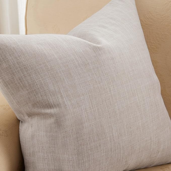 Rustic Linen Throw Pillow Covers Set of 2, Taupe 16x16in | Textured Pillow Case, Rustic Cotton Linen Fabric, Modern Farmhouse Cushion Covers for Sofa Bed Living Room Home Decor