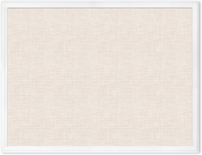 U Brands Farmhouse Linen Bulletin Board, 40" x 30", White Wood Style Frame, Industrial Grade Pinning Surface