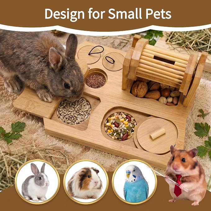 6-in-1 Guinea Pig Foraging Toys, Bamboo Hamster Enrichment Toys, Snuffle Puzzle Feeder with Hide Treats for Small Animals, Rabbits, Chinchilla, Rat