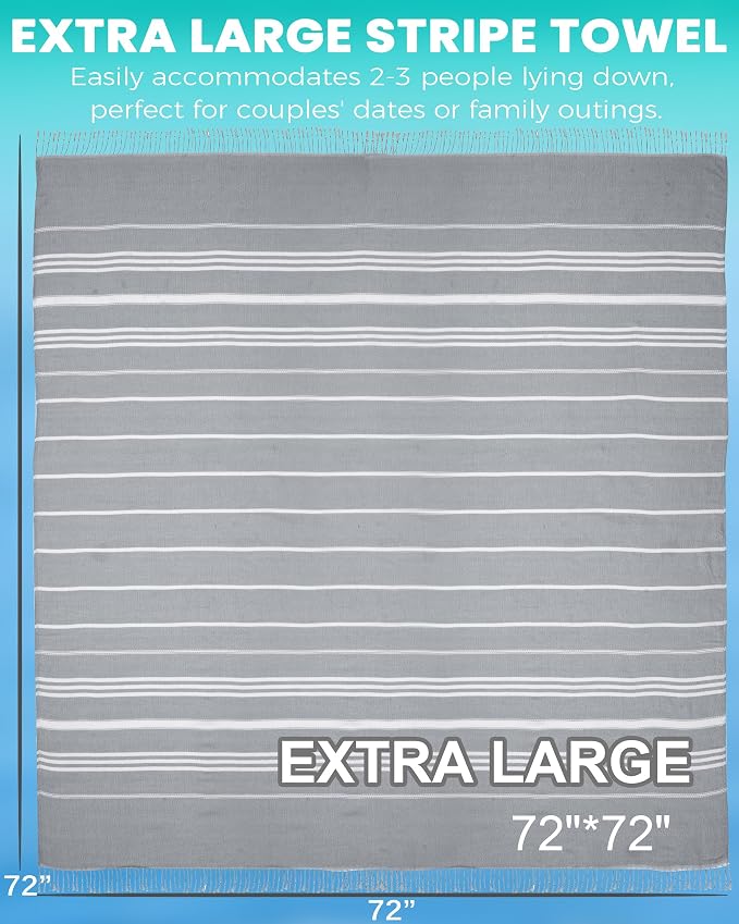 Antfuny 2 Packs Turkish Beach Towel Jumbo Extra Large XL XXL Big Oversized Giant Huge Thin Outdoor Picnic Accessories Airplane Travel Essentials Camping Gears Must Haves Yard Yoga Mat Grey