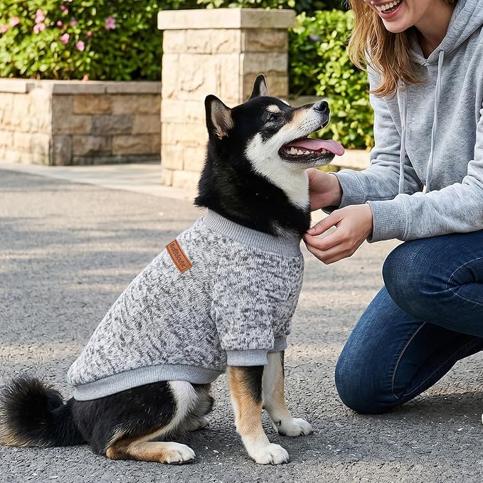 2 Pack Dog Sweaters for Small Dogs Girl Boy Winter Fleece Clothes Warm Soft Dog Sweatshirt Outfit for Dogs Cats Pet Apparel (Grey+Navy Blue, L (Back: 15.7",Chest: 19.6",14-18Ibs))
