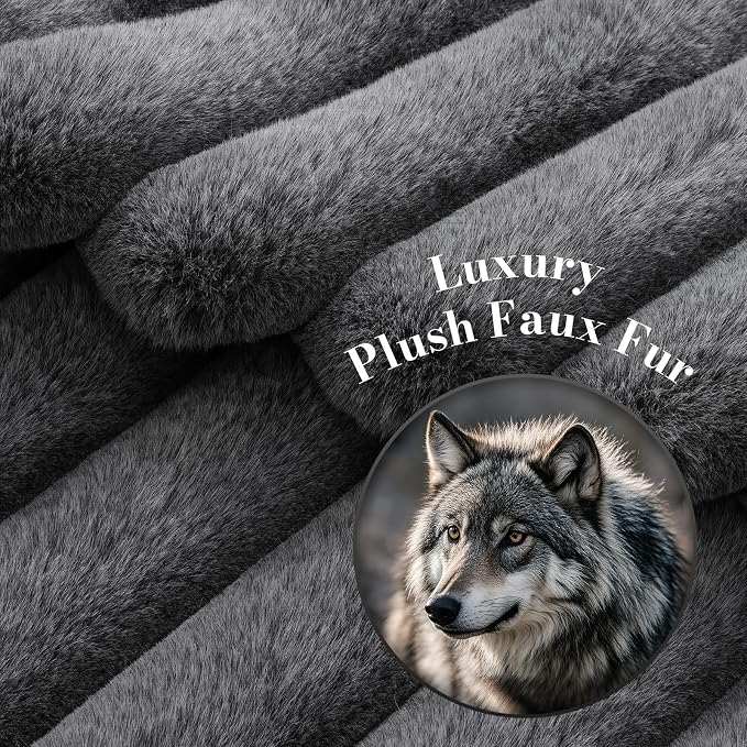Faux Fur Throw Blanket for Couch, Ultra Cozy Fuzzy Fluffy Fur Luxurious Soft Striped Plush Gift Blankets for Family Sofa Chair Bedroom, 60"x80", Cationic Wolf Gray