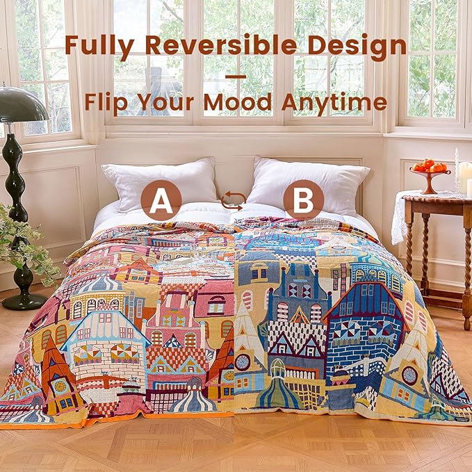 MSGKV Roman Castle Cotton Throw Blanket 60"x80" Art Woven Twin Blanket | Roman Castle Pattern, Muslin Throw, Art Woven Design, Twin Size Blanket, Lightweight Comfort, Decorative Home Accent