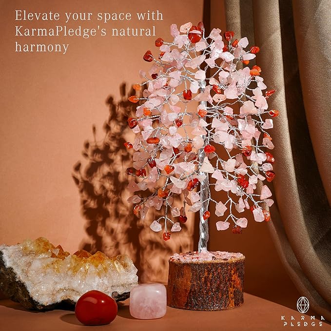 Healing Crystal Tree of Life for Birthday Gifts for Women, Mom, Sister, Friends Brings Good Luck, Money, Positivity, Reiki Healing, Handmade Feng Shui Boho Decor for Home & Office - Rose, Carnelian