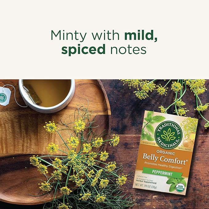 Traditional Medicinals Organic Belly Comfort Peppermint Tea, Kosher, Non-GMO, Caffeine-Free, Compostable - 96 Tea Bags (6 Pack)