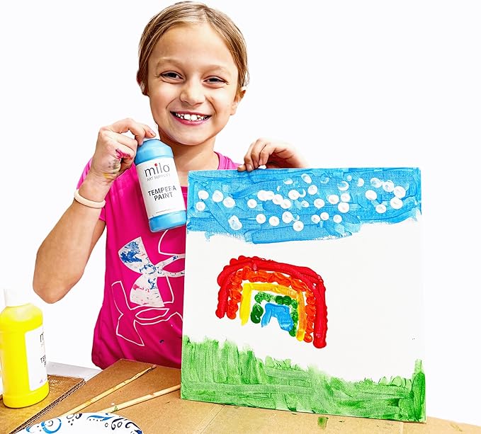 milo Washable Paint for Kids | 8 Colors 16 oz Bottles | Made in the USA | Safe and Non-Toxic Tempera Paint for Art & Craft, Poster, Windows for Toddlers, Children, Classroom, School, Project
