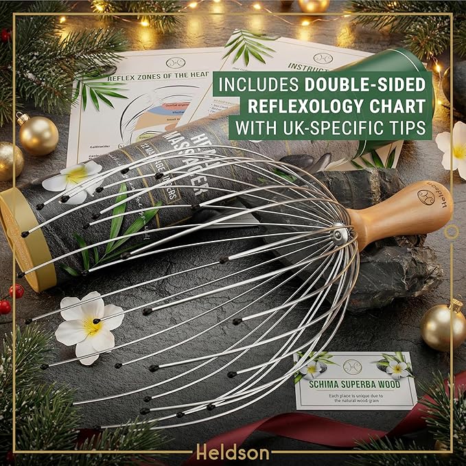 HELDSON® Premium Wire Head Massager Scalp Massage Tool - 32 Fingers Octopus Scratcher - Stress Relax Tickler - Hair Massagers Whisk - Headspa Equipment - Headscratcher Tickle Tools - Gift Men, Women