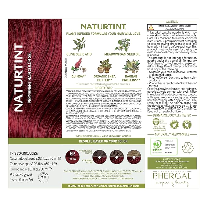 Naturtint 5R Fire Red Permanent Hair Color (Pack of 1), Ammonia Free, Vegan, Cruelty Free, up to 100% Gray Coverage, Long Lasting Results (Packaging may vary)