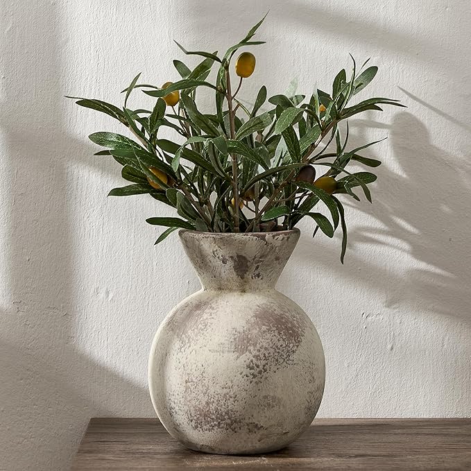 7" Ceramic Vase for Home Decor, Decorative Terracotta Farmhouse Rustic Vases for Living Room Kitchen Bedroom Bathroom Entryway Mantel Table, Pottery Vases for Pampas Grass Dried Fresh Flowers