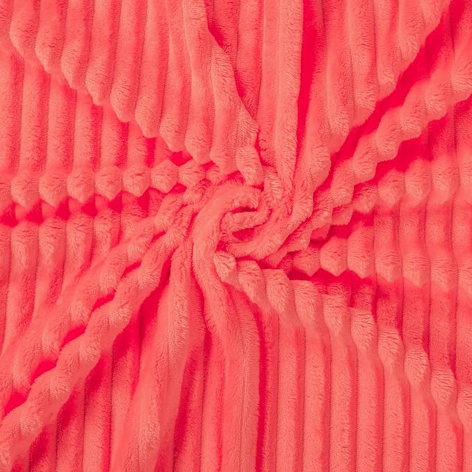 Vessia Flannel Fleece Throw Blanket for Couch,Sofa,Bed, 300GSM Striped Red Blanket for Adults and Kids, Super Soft Warm Cozy Lightweight Ribbed Throw for All-Season